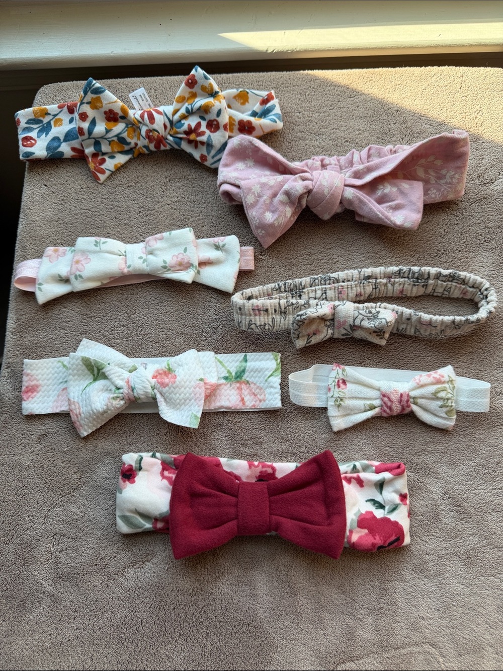 Set of (7) Girls Floral Bow Headbands - Soft Kids Accessories